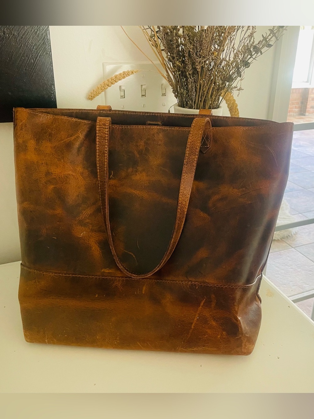 Vintage-Style Brown Leather Tote Bag